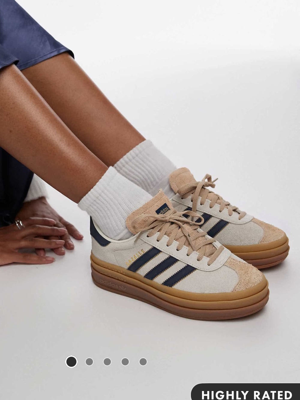 adidas Originals Gazelle Bold Sneaker in Cream, Navy & Tan size 6